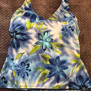 EUC Roxanne Blue Floral halter tankini bra top 34D